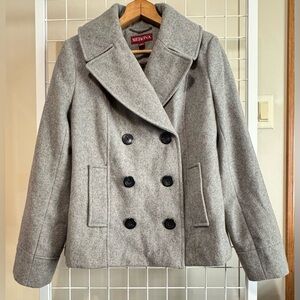Merona Gray Double Breasted Poly Wool Acrylic Lined Coat Jacket Small
